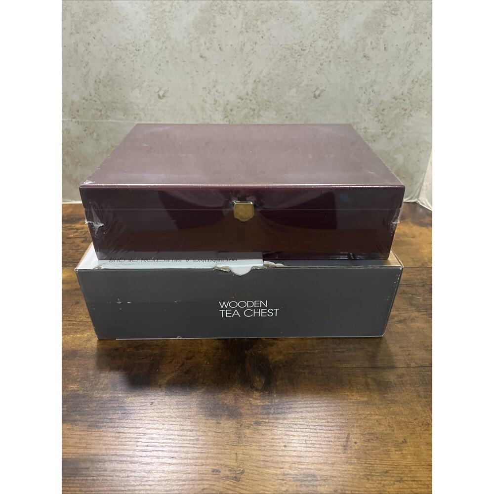 New Bentleys Finest Teas Wooden Tea Box Chest 6 Compartment Red Brown Wood